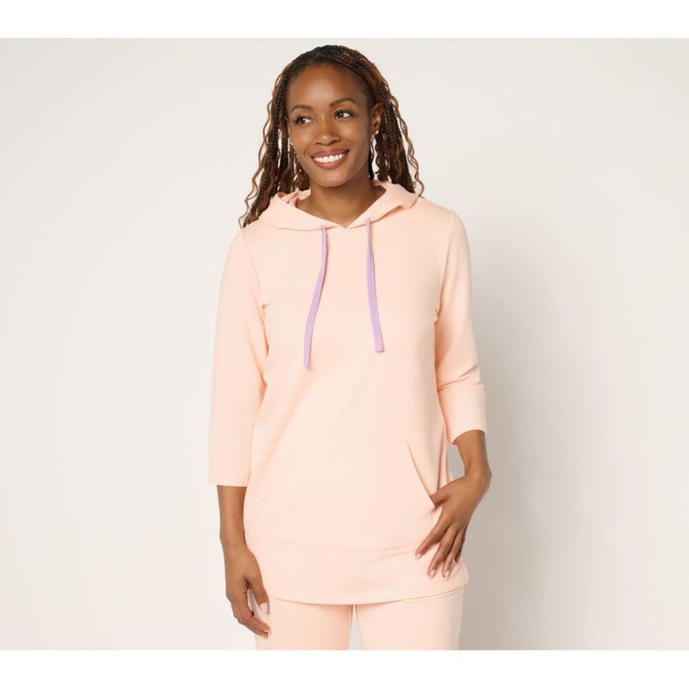 Denim & Co. Women's Top Plus Sz 1X Active French Terry Tunic Pink A689758